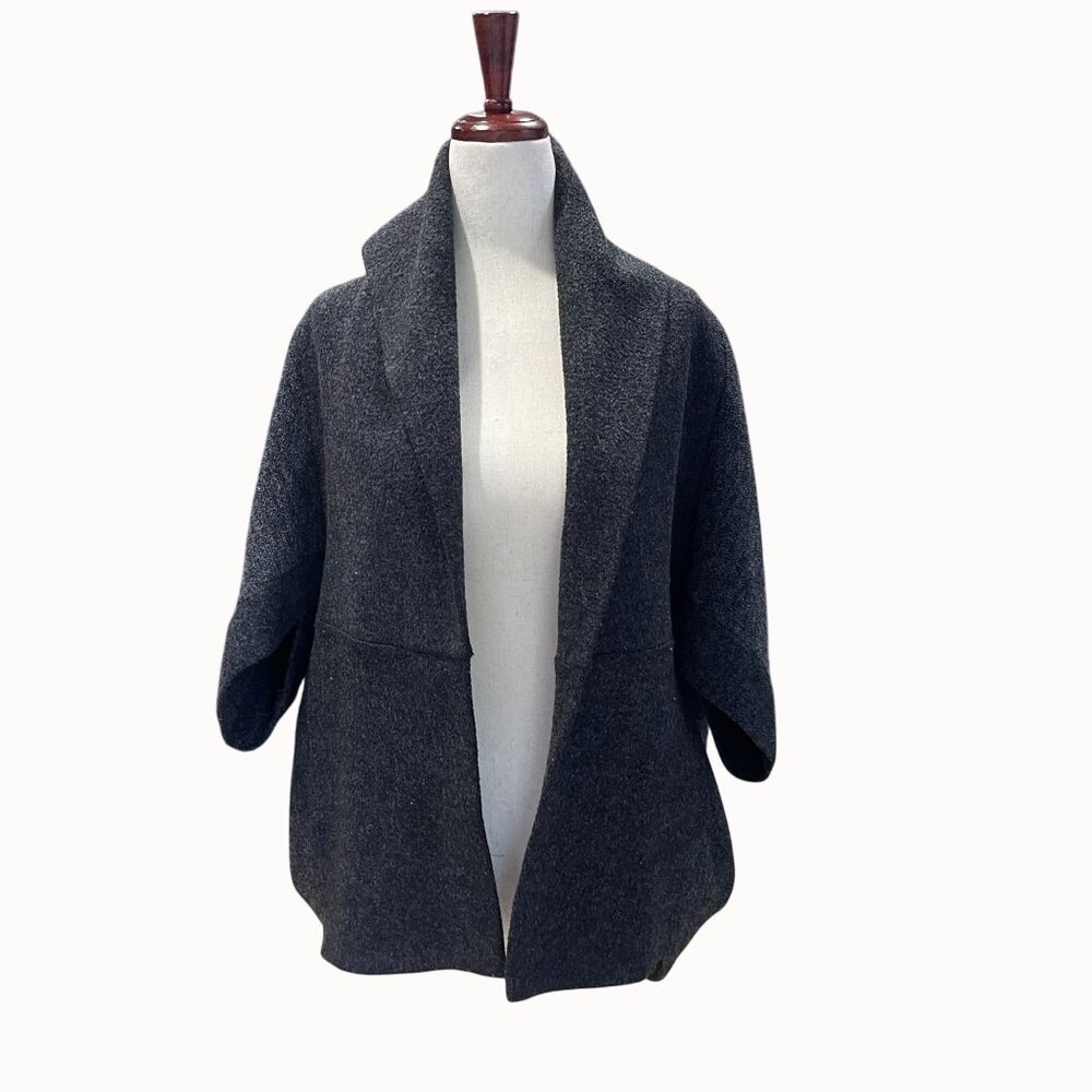 Vtg Saks Fifth Avenue Gray Origami Cocoon Open Front Fleece Wrap Jacket XS - Picture 5 of 16